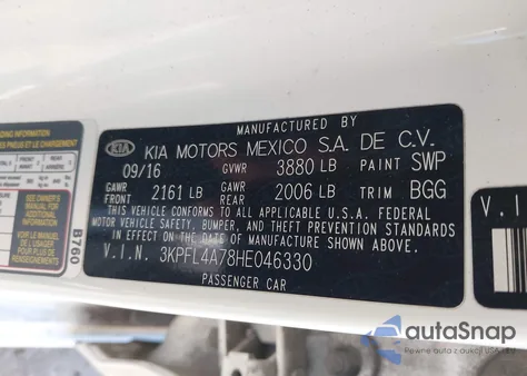 2017 Kia Forte Lx из США, поврежденный, VIN 3KPFL4A78HE046330